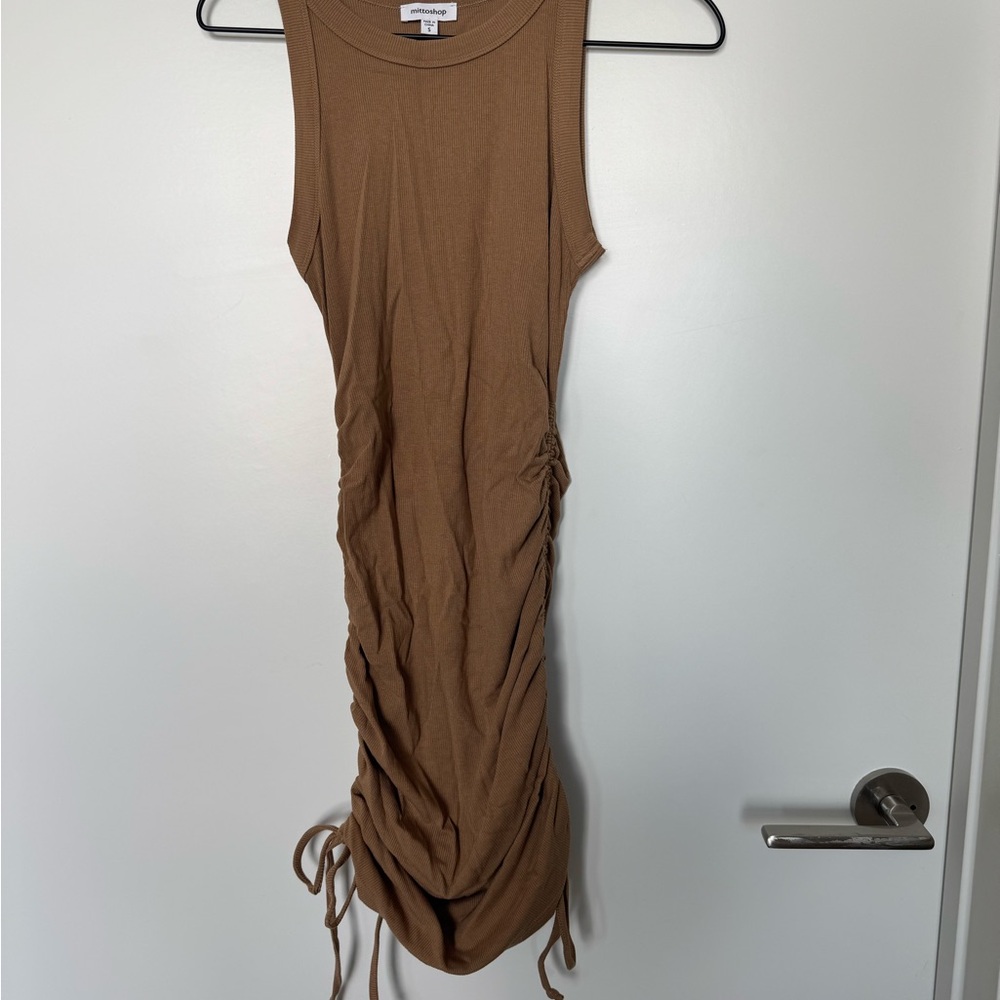 Brown Ruched Sleeveless Dress